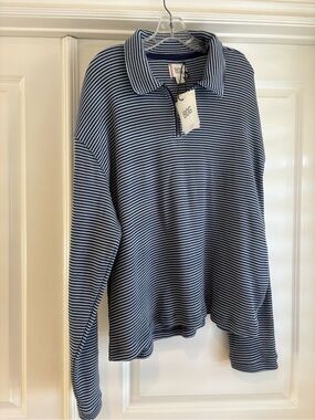 BDG Men’s Navy and White Striped Collared Quarter Zip from Urban Outfitters NWT